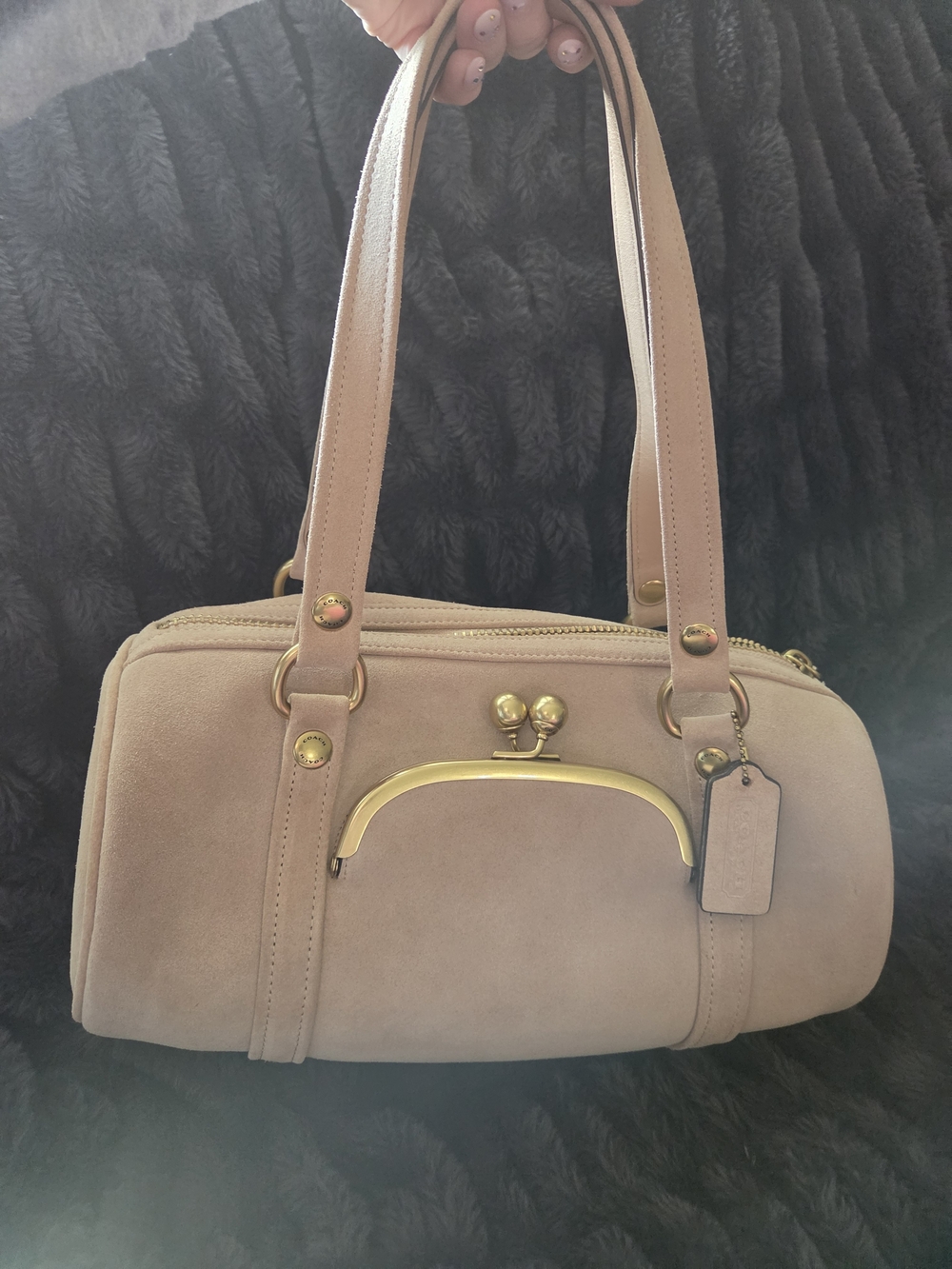 Authentic COACH Kisslock Barrel Bag - Suede